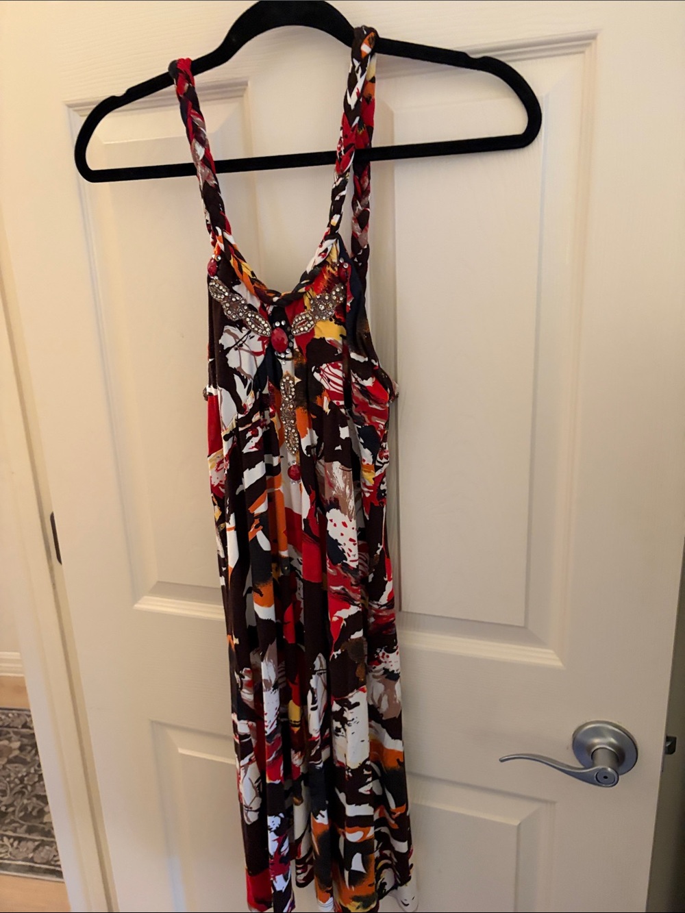 Sleeveless Floral Print Maxi Dress in Brown and Red